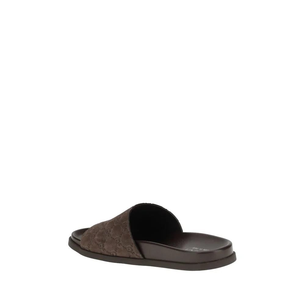 Gucci Brown Calf Leather Bos Taurus Flat Sandals - EU40.5/US7.5