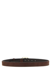 Side profile of the Gucci regular belt in rich brown leather, showcasing the smooth texture and metallic hardware.