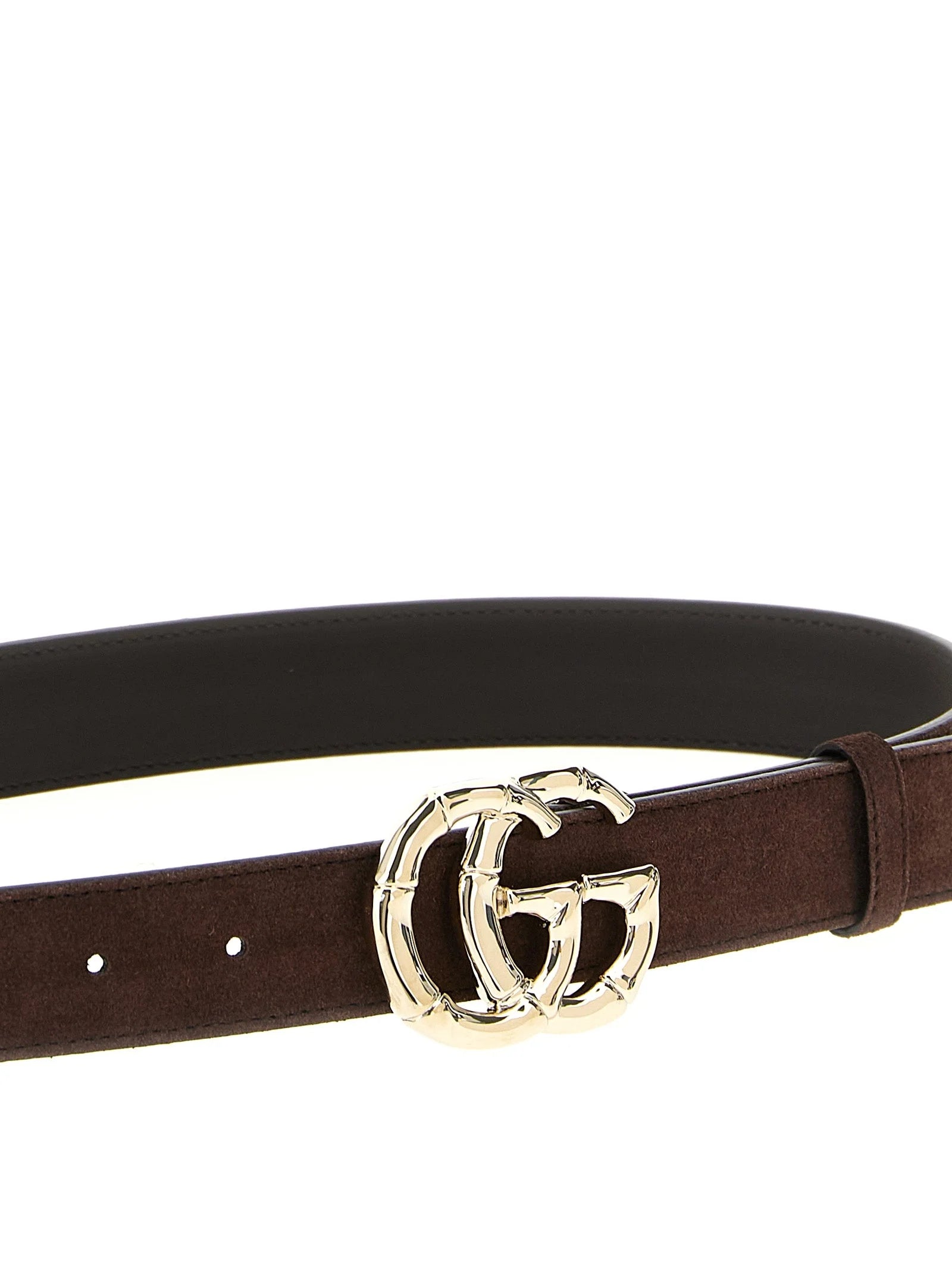 Close-up detail of the Gucci calfskin belt highlighting the precise edge finishing and luxury Italian craftsmanship.