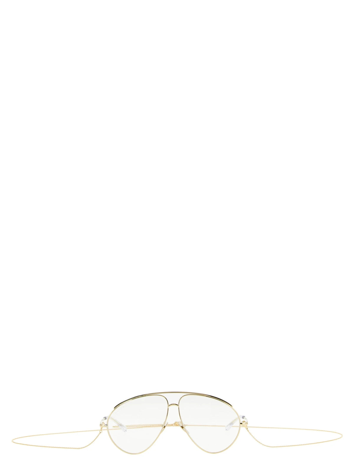 Pohled na dámské sluneční brýle Gucci se zlatými polyamidovými obroučkami a elegantní, oversized siluetou.