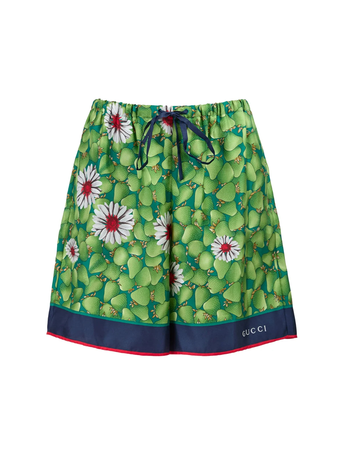 Gucci Green Flower Printed Silk Shorts - Short Trousers