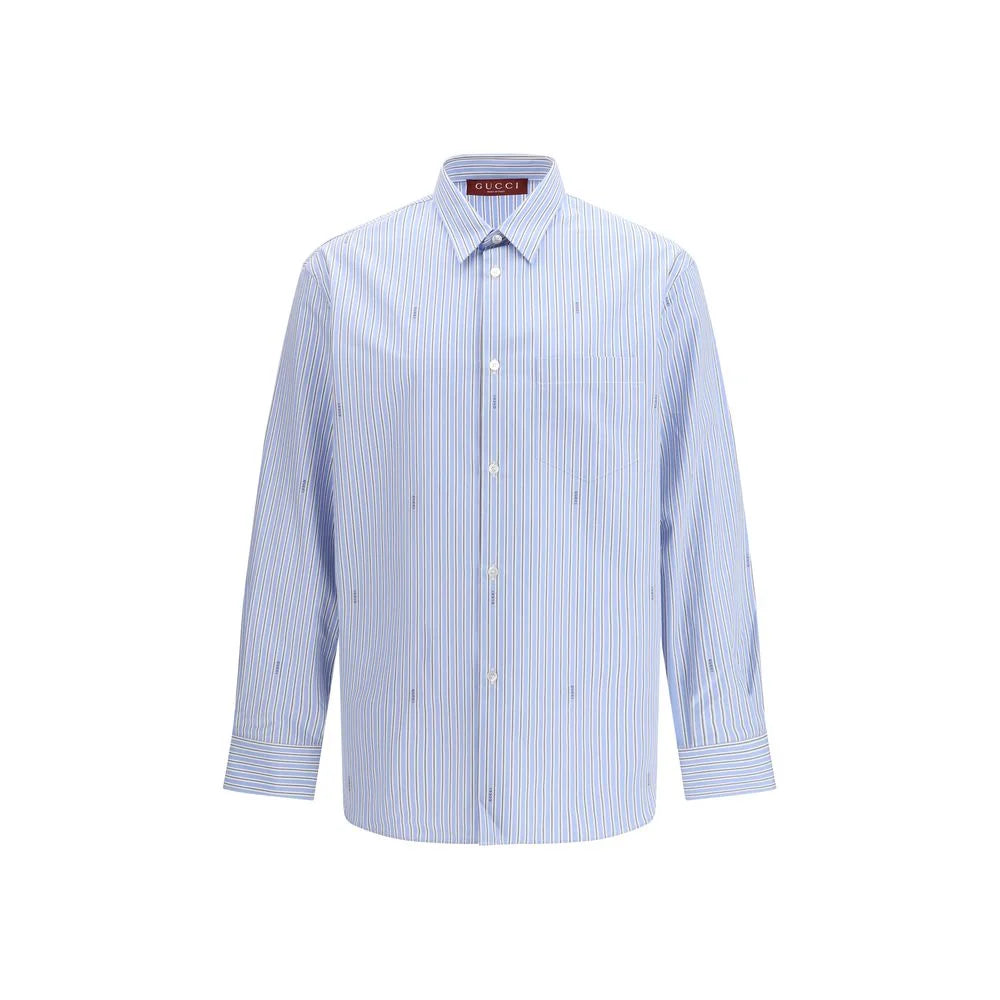 Gucci Light Blue Cotton Pattern Shirt - 15.5