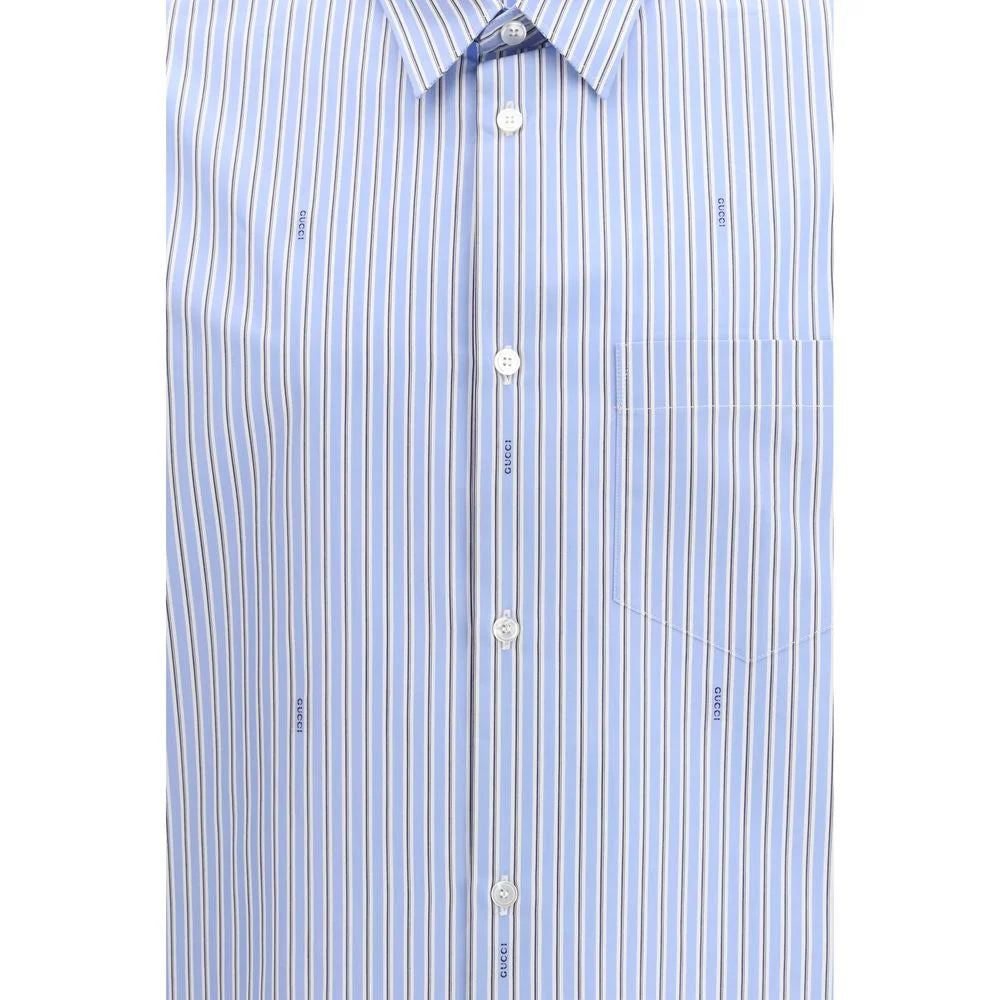 Gucci Light Blue Cotton Pattern Shirt - 15.5