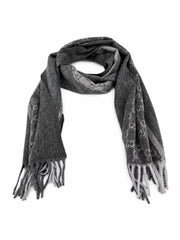 Gucci Monogram Charcoal Grey Cashmere & Wool Scarf with Fringe