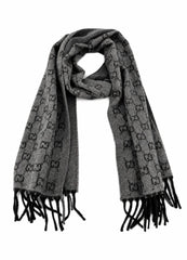 Gucci Monogram Grey Wool Scarf with Fringe