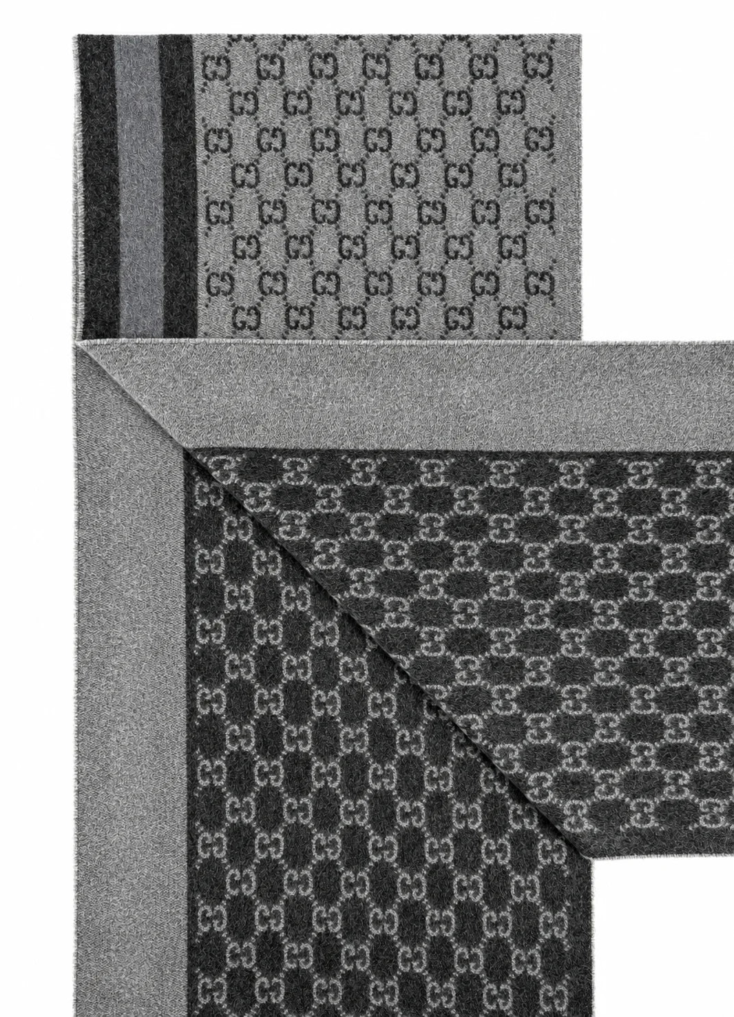 Gucci Monogram Grey Wool Scarf with Fringe