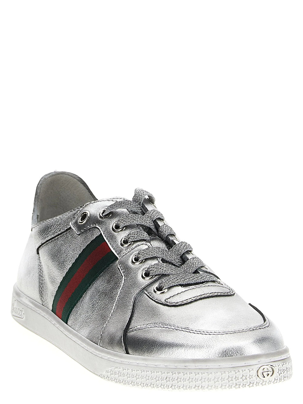 Gucci Silver Lamb Leather Low Top Sneakers