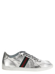 Gucci Silver Lamb Leather Low Top Sneakers