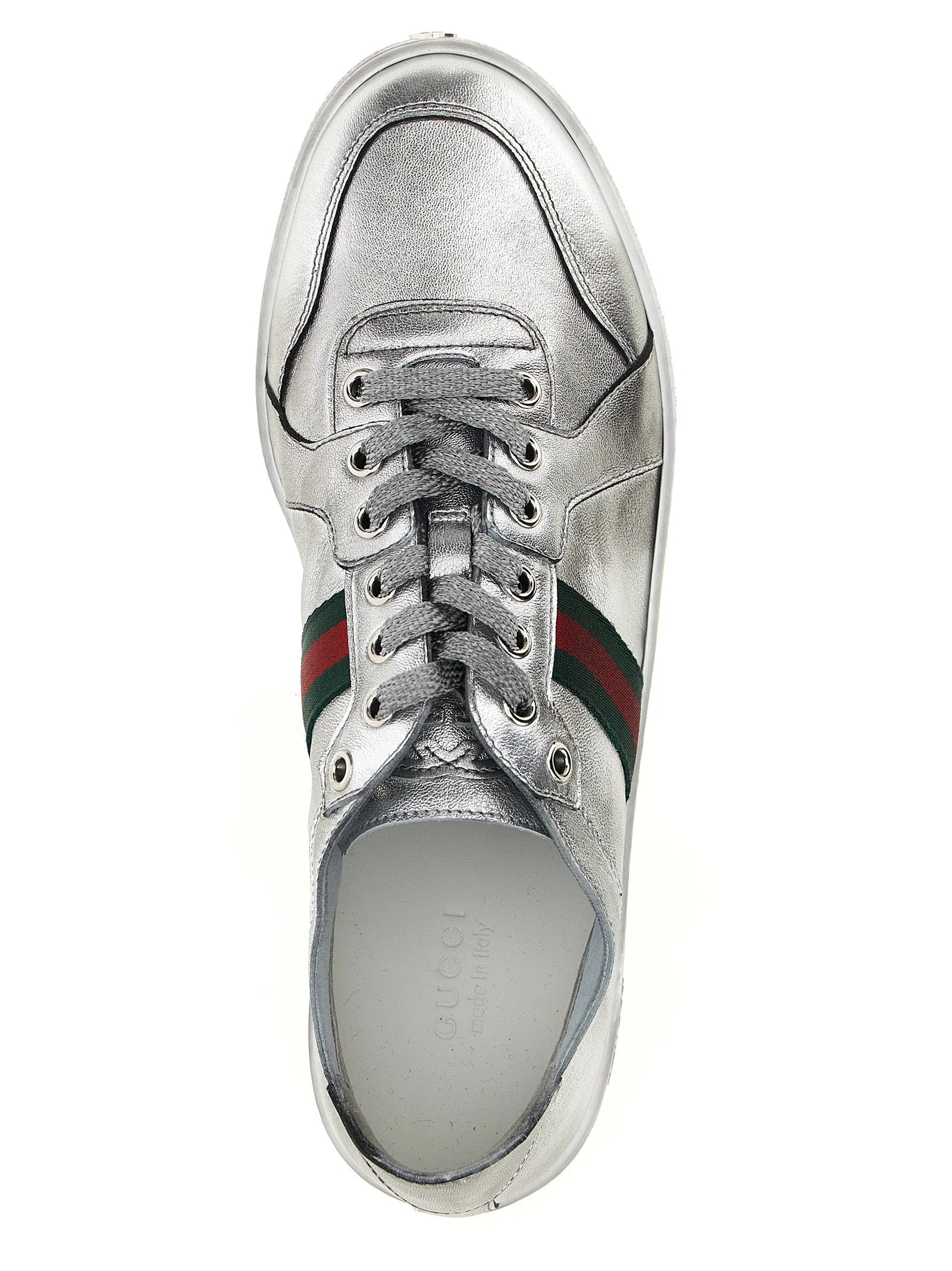 Gucci Silver Lamb Leather Low Top Sneakers