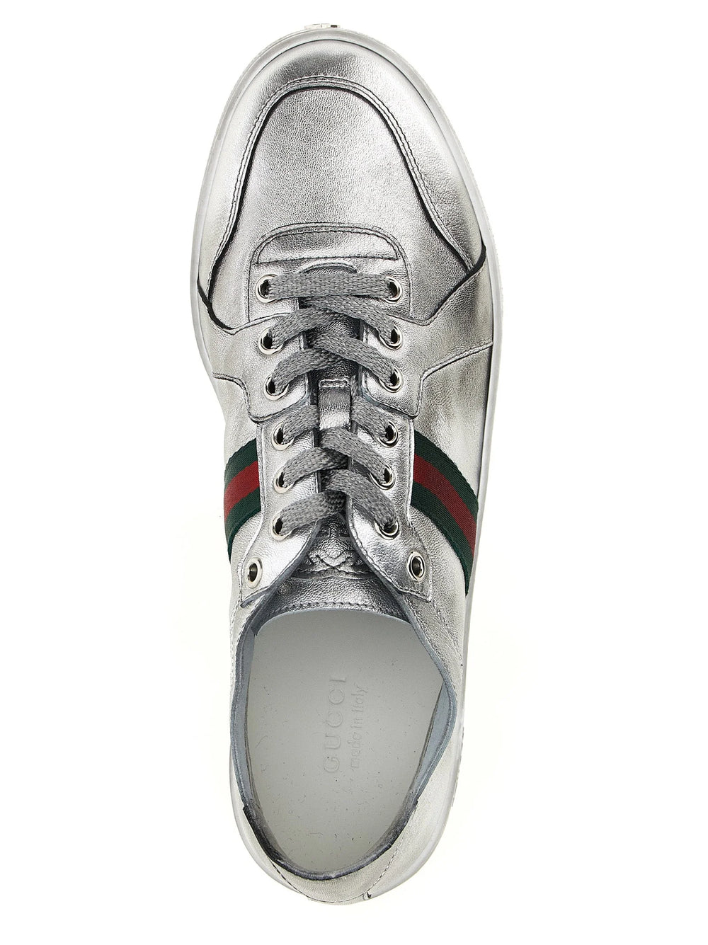 Gucci Silver Lamb Leather Low Top Sneakers