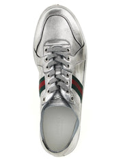 Gucci Silver Lamb Leather Low Top Sneakers