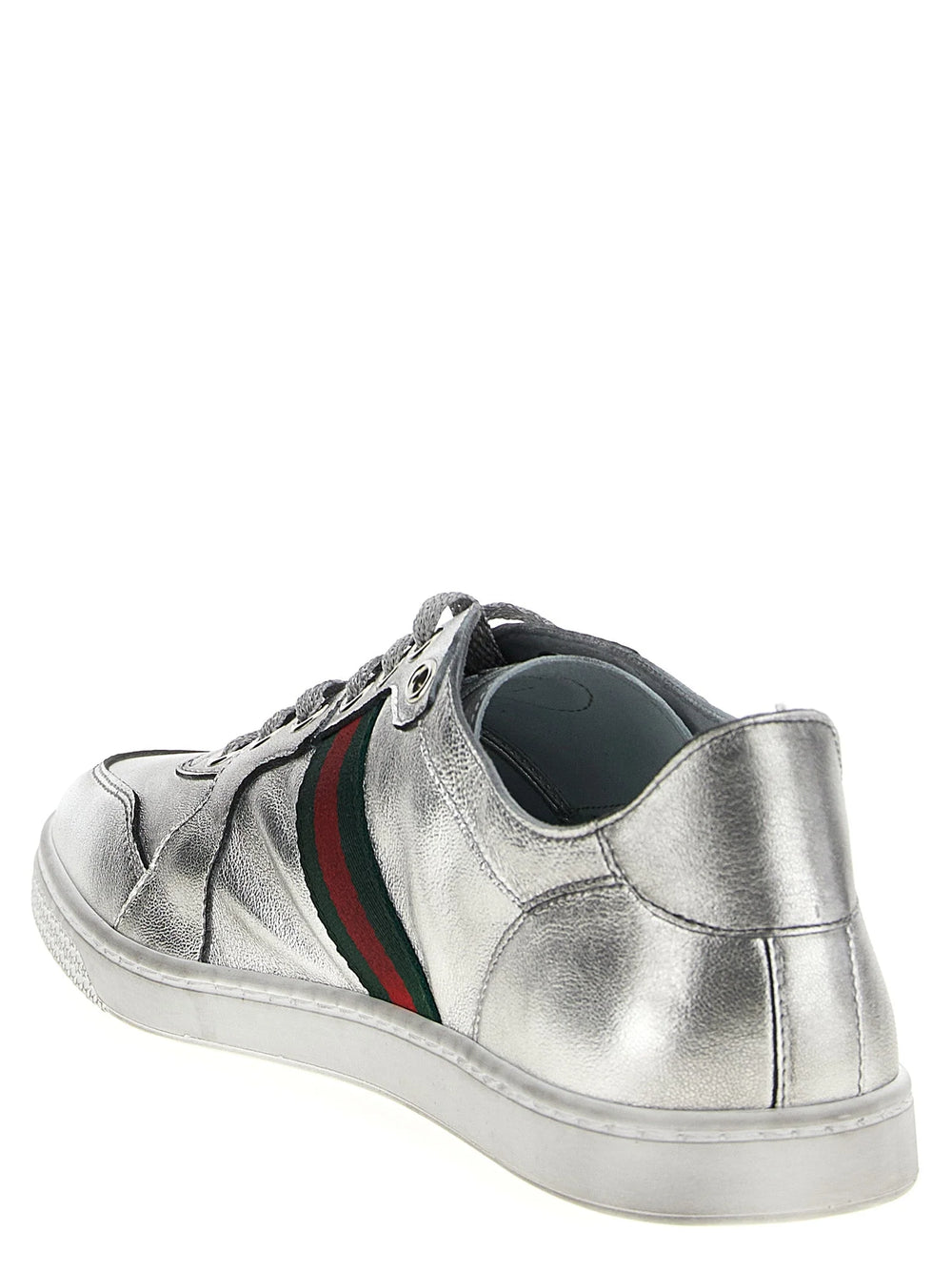 Gucci Silver Lamb Leather Low Top Sneakers