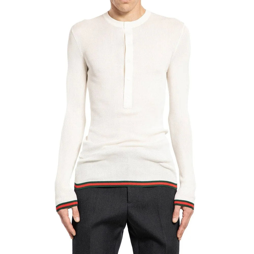 Gucci White Silk Long Sleeve T-Shirt - L