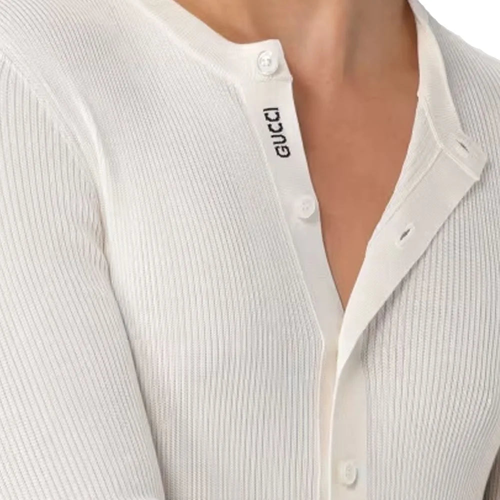 Gucci White Silk Long Sleeve T-Shirt - L