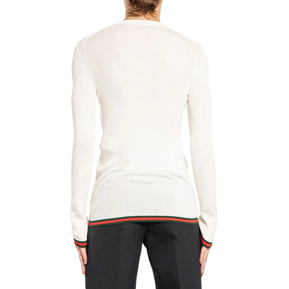 Gucci White Silk Long Sleeve T-Shirt - L