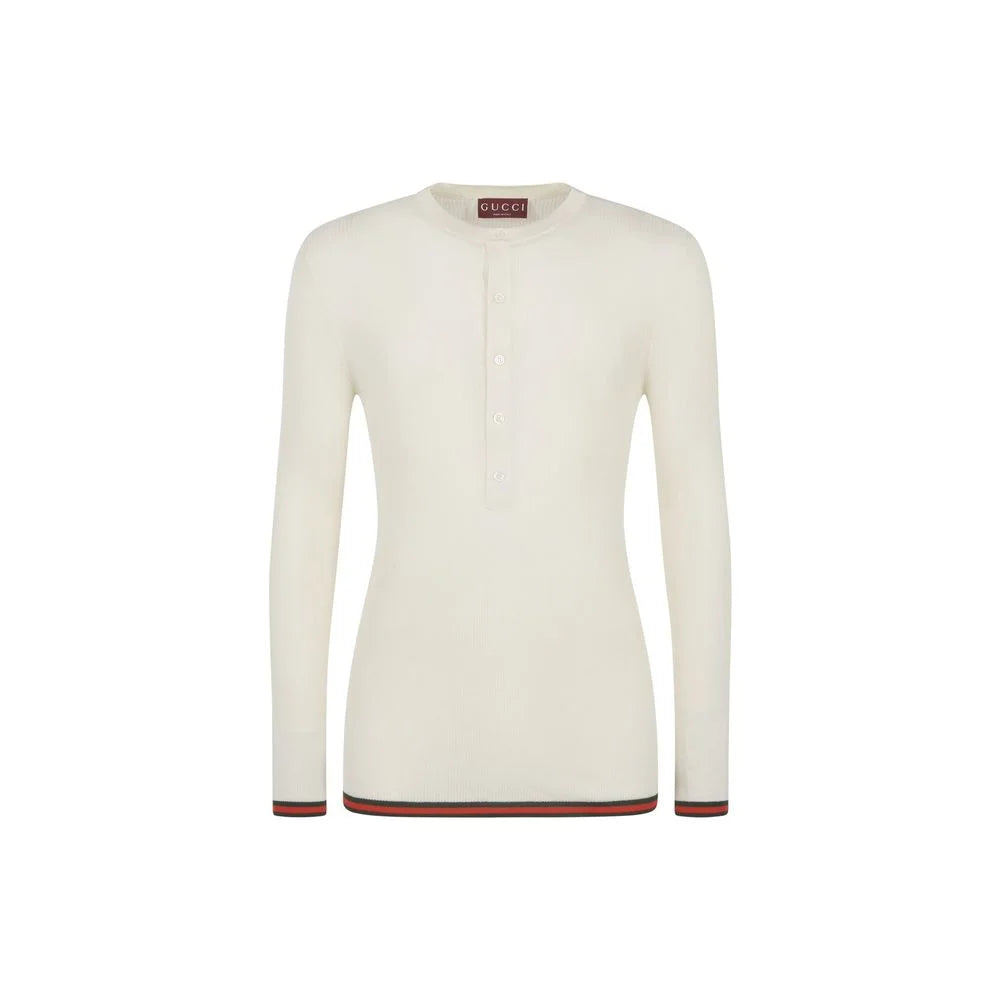 Gucci White Silk Long Sleeve T-Shirt - L