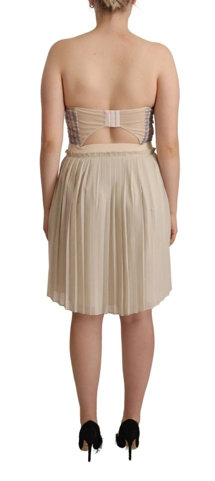 Guess Beige Checkered Pleated A-line Strapless Bustier Dress - IT40|S - Dresses