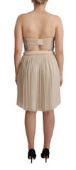 Guess Beige Checkered Pleated A-line Strapless Bustier Dress - IT40|S - Dresses