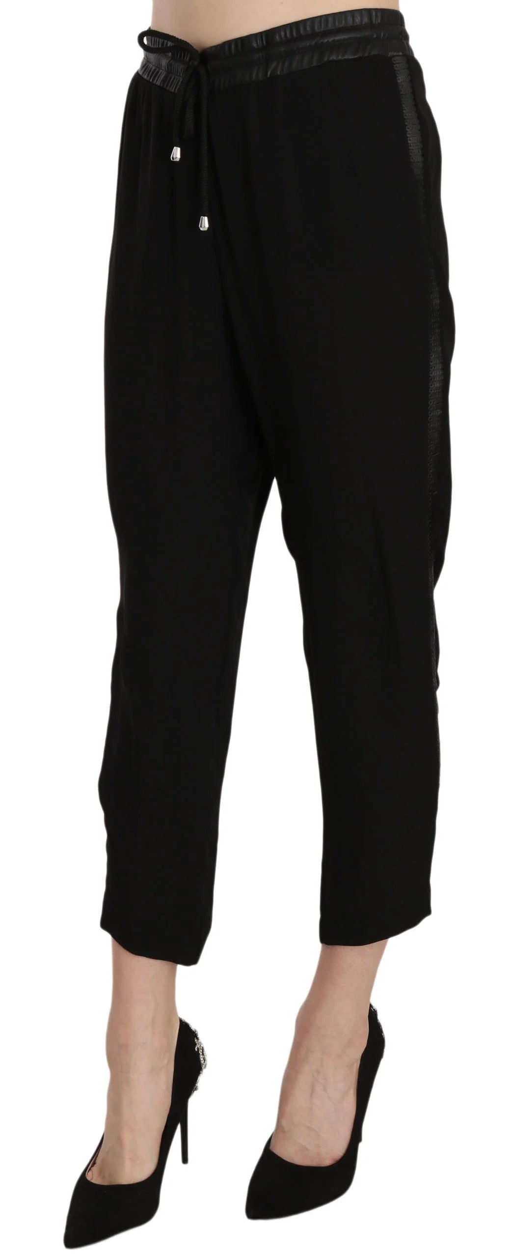 Guess Black Polyester High Waist Cropped Trousers Pants - IT44|L - Trousers
