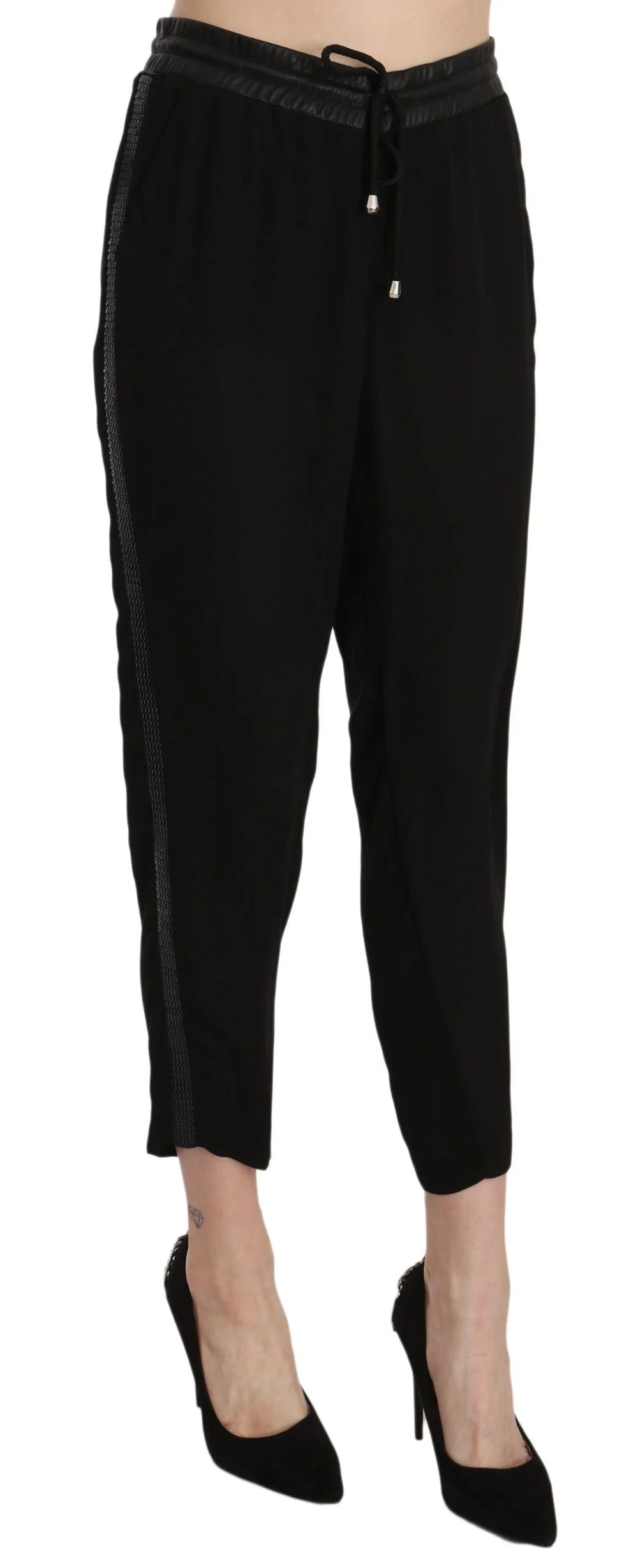 Guess Black Polyester High Waist Cropped Trousers Pants - IT44|L - Trousers