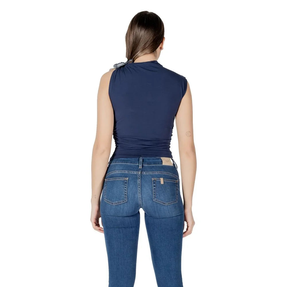 Guess Blue Cotton Sleeveles T-Shirt - S