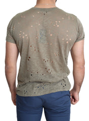 Guess Brown Cotton Stretch Logo Print Men Casual Perforated T-shirt - T-Shirts