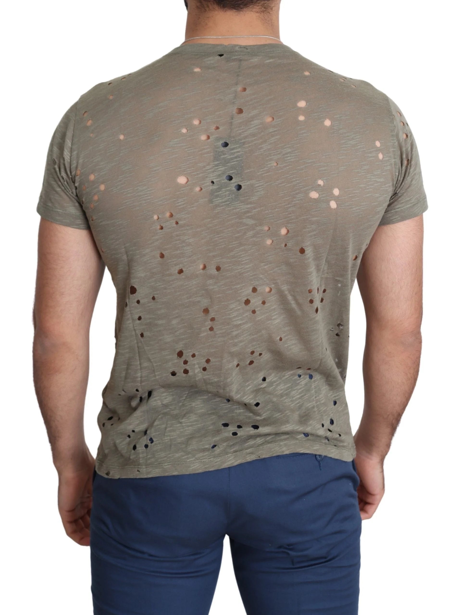 Guess Brown Cotton Stretch Logo Print Men Casual Perforated T-shirt - T-Shirts