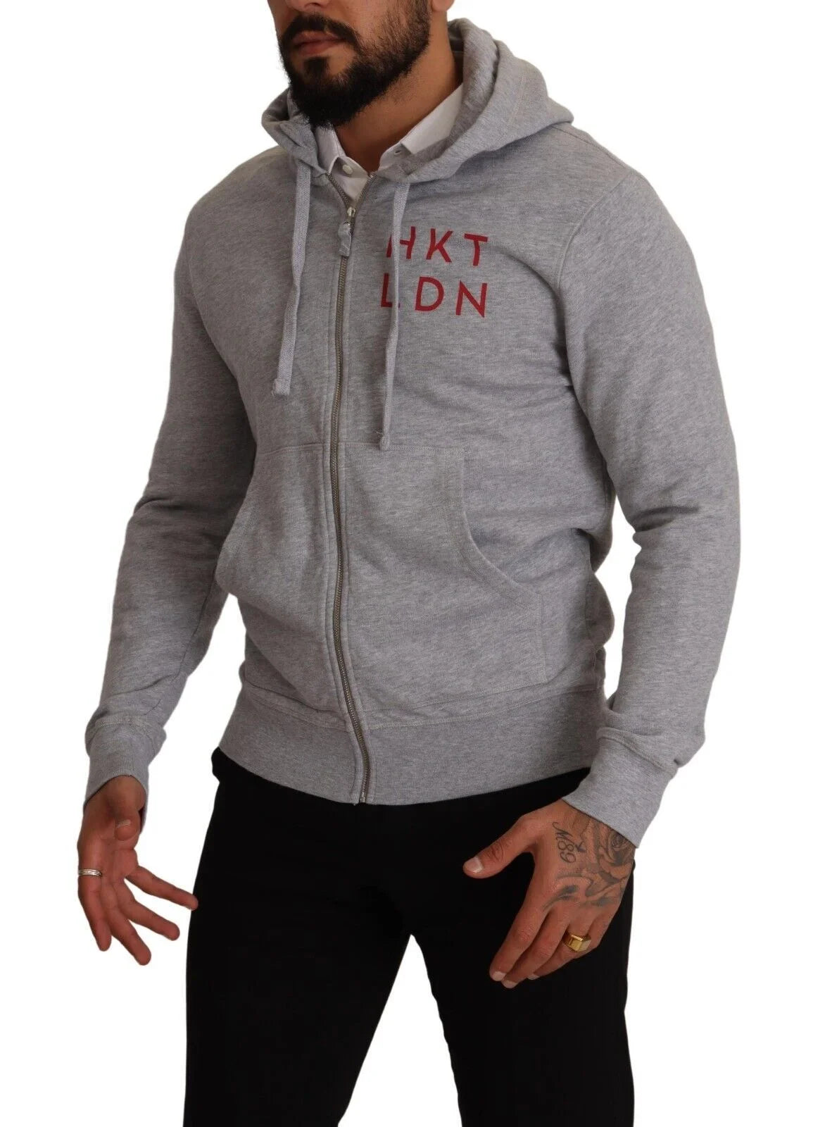 Hackett Gray Full Zip Hooded Cotton Sweatshirt Sweater - IT46 | S - Hoodies