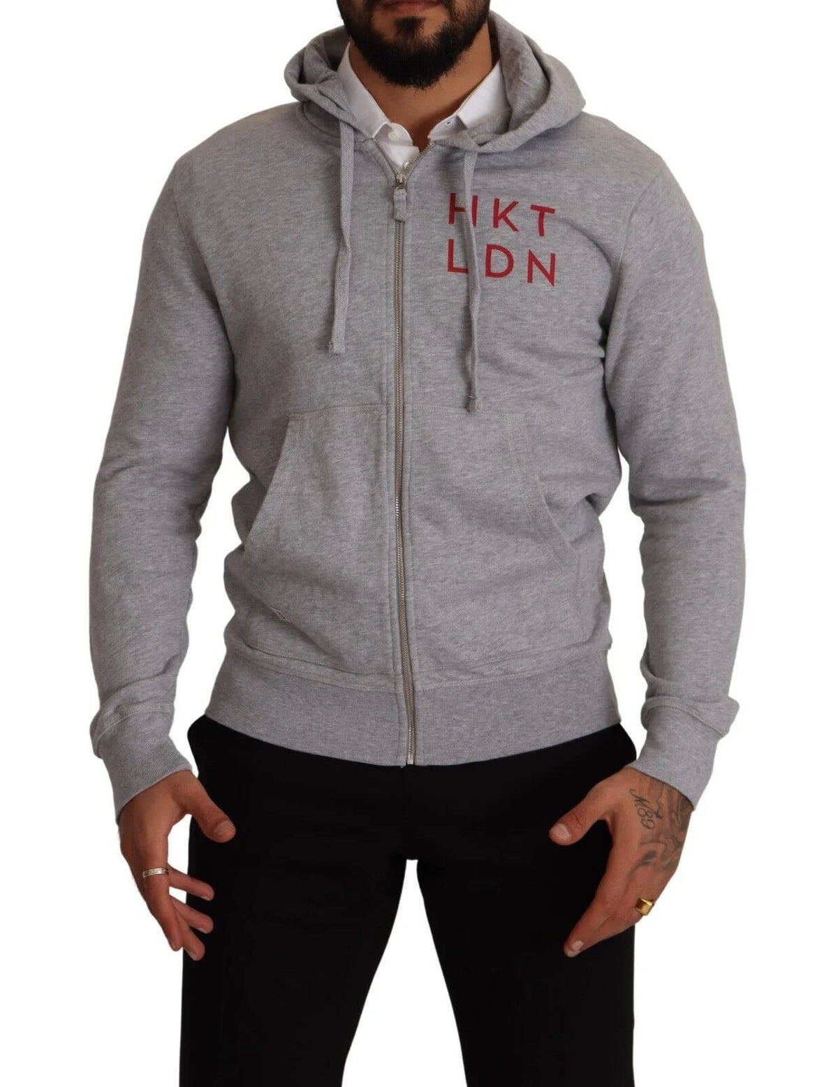Hackett Gray Full Zip Hooded Cotton Sweatshirt Sweater - IT46 | S - Hoodies