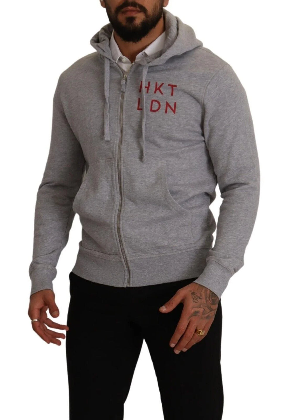 Hackett Gray Full Zip Hooded Cotton Sweatshirt Sweater - IT46 | S - Hoodies