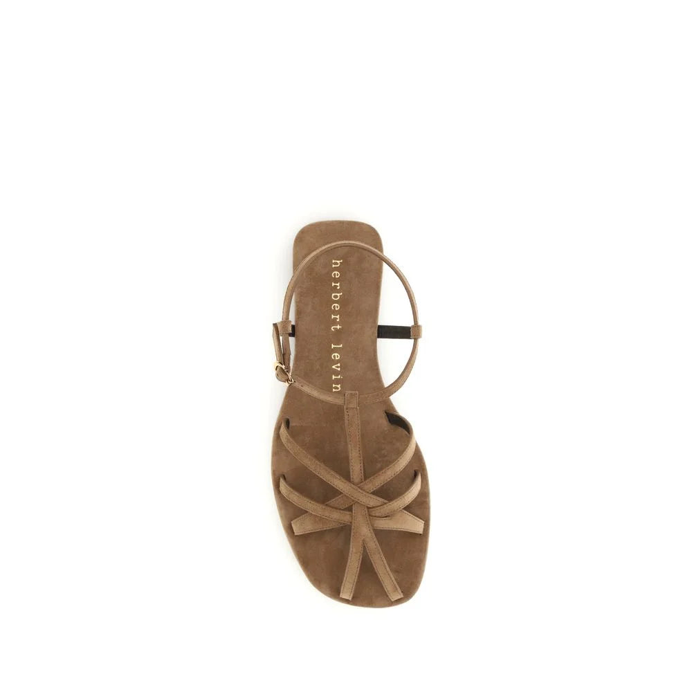 Herbert Levine Brown Calf Leather Bos Taurus Flat Sandals