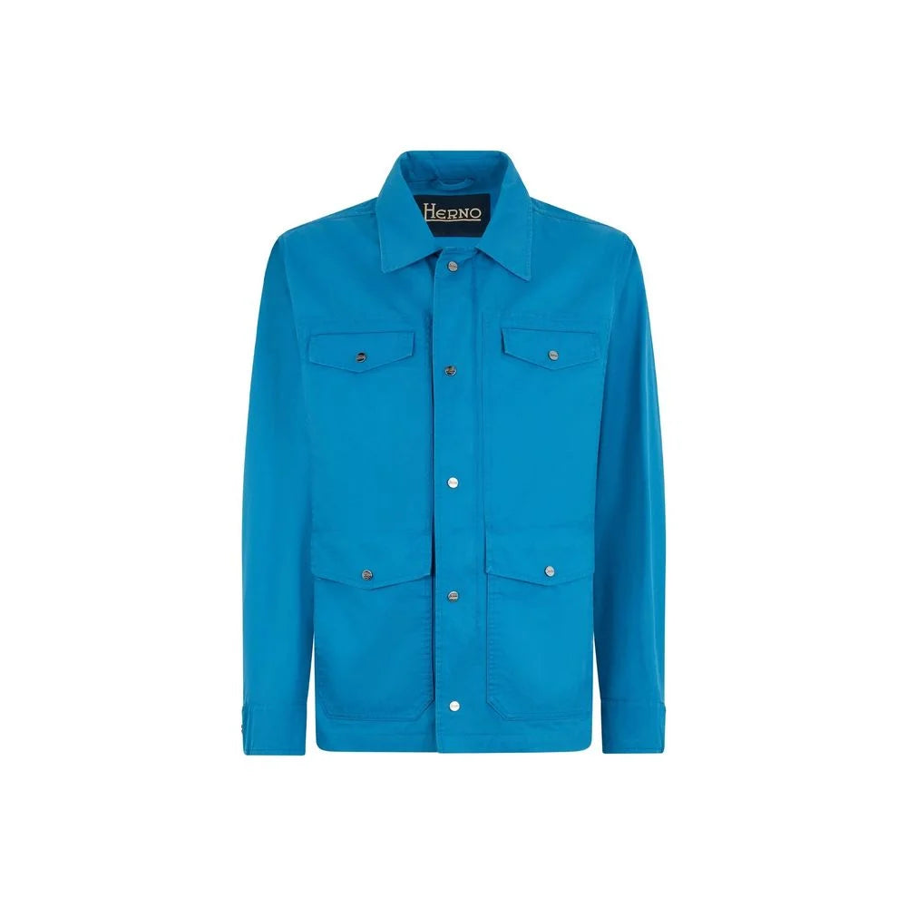 Herno Blue Cotton Full-Length Jacket - IT50 | L