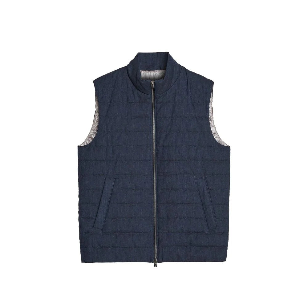 Herno Blue Linen Sleeveless Jacket