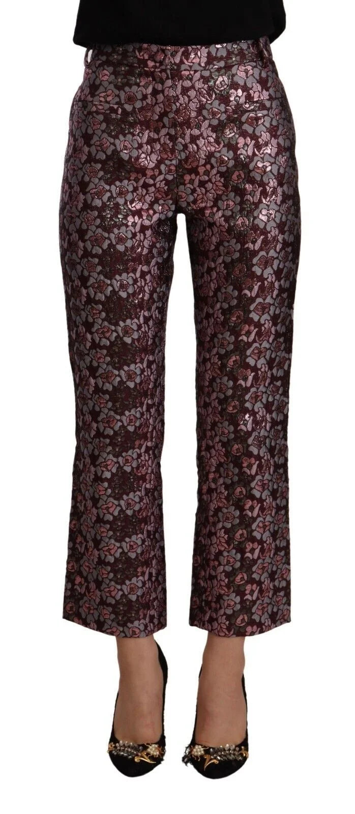 House of Holland Multicolor Floral Jacquard Flared Cropped Pants - IT42|M - Trousers