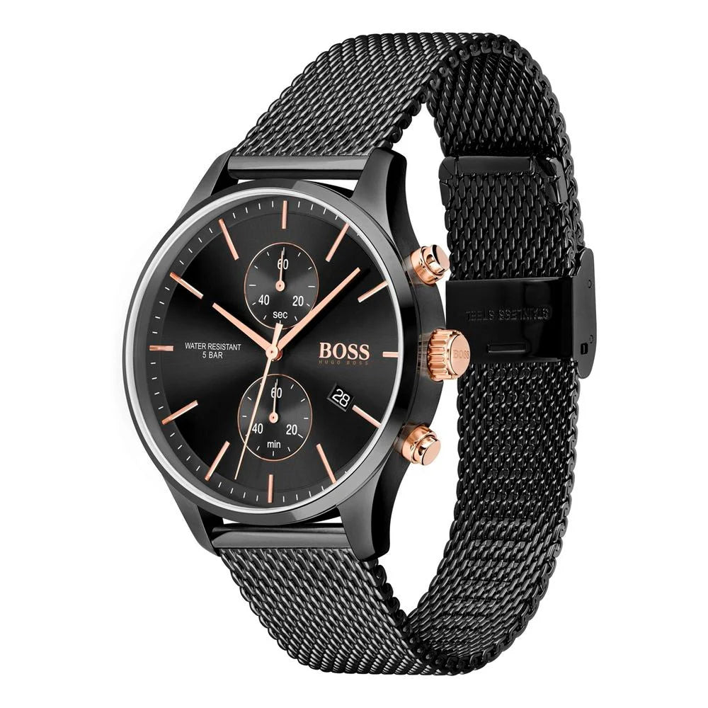 ساعة رسمية من الفولاذ المقاوم للصدأ الأسود من Hugo Boss
