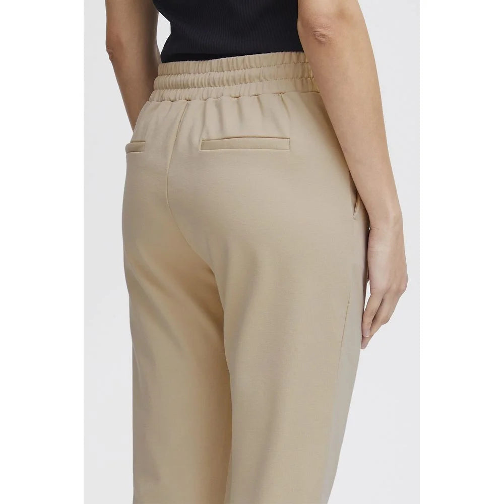 ICHI Beige Polyester Pant - Trousers