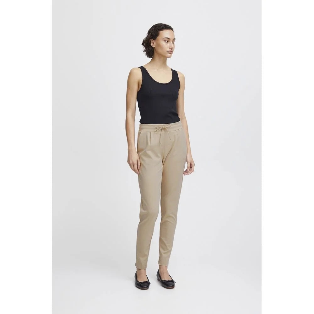 ICHI Beige Polyester Pant - Trousers