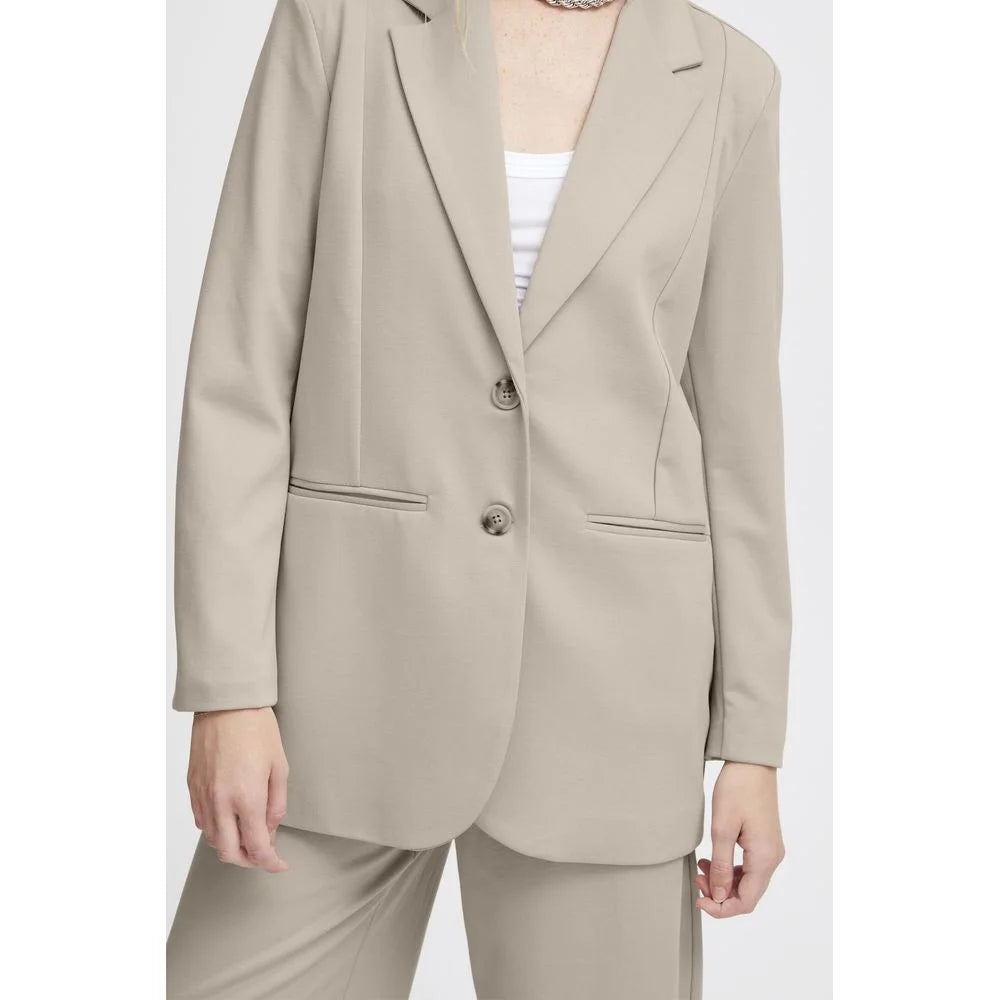 ICHI Beige Recycled Polyester Blazer - Coats & Jackets