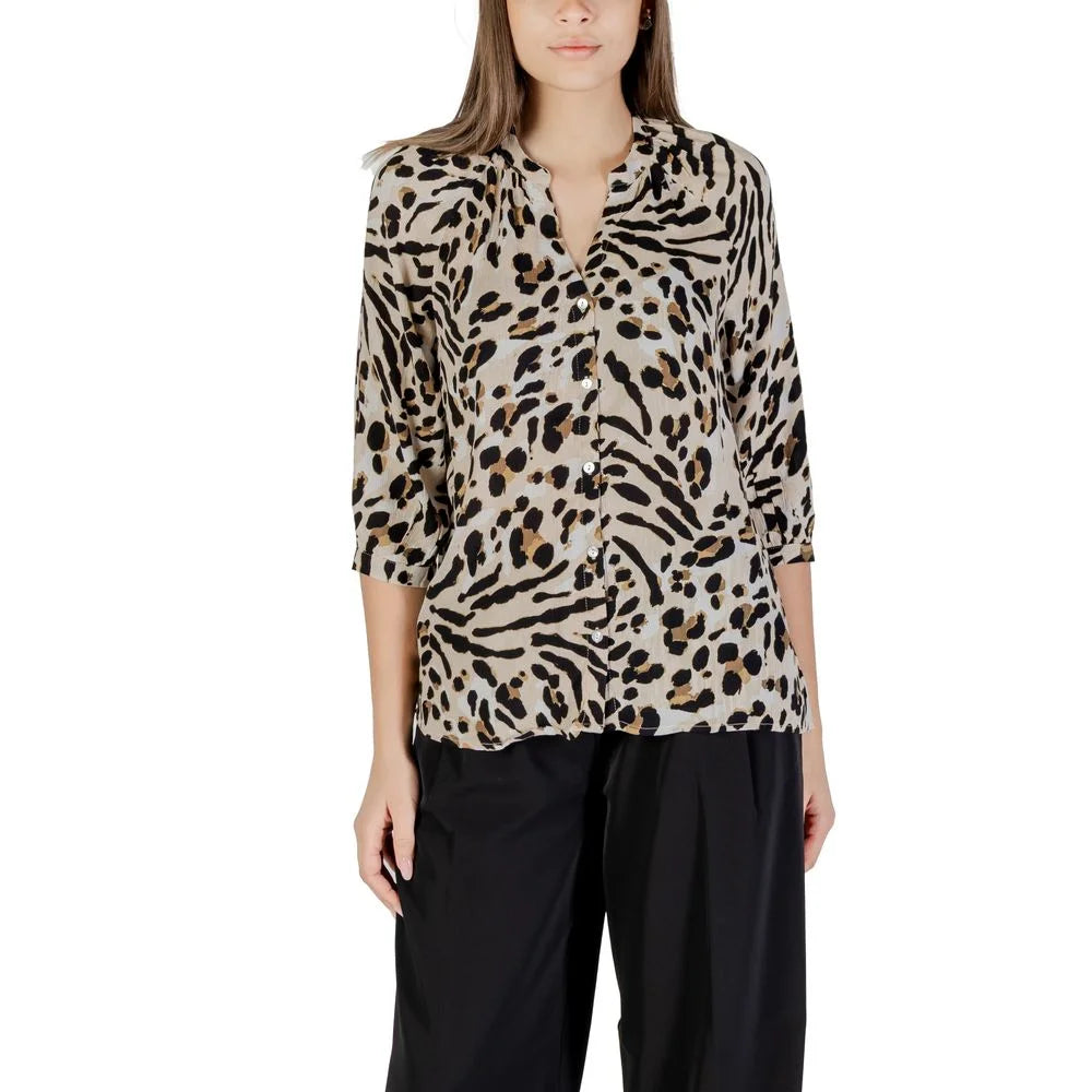 ICHI Beige Viscose Blouse - XXL - Blouses