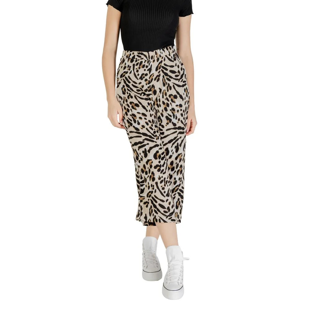 ICHI Beige Viscose Cropped Pant - Pants