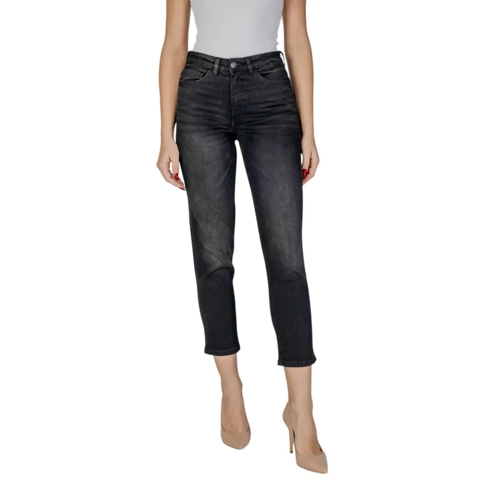 ICHI Black Cotton Mom Jean - Jeans