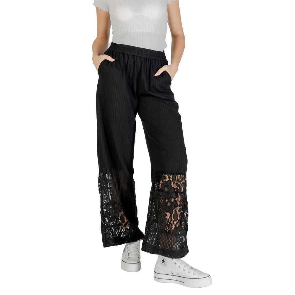 ICHI Black Cotton Pant - Trousers