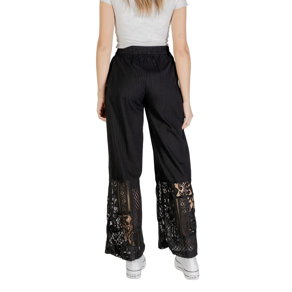 ICHI Black Cotton Pant - Trousers
