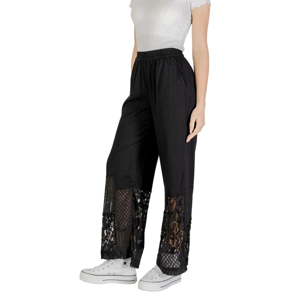 ICHI Black Cotton Pant - Trousers