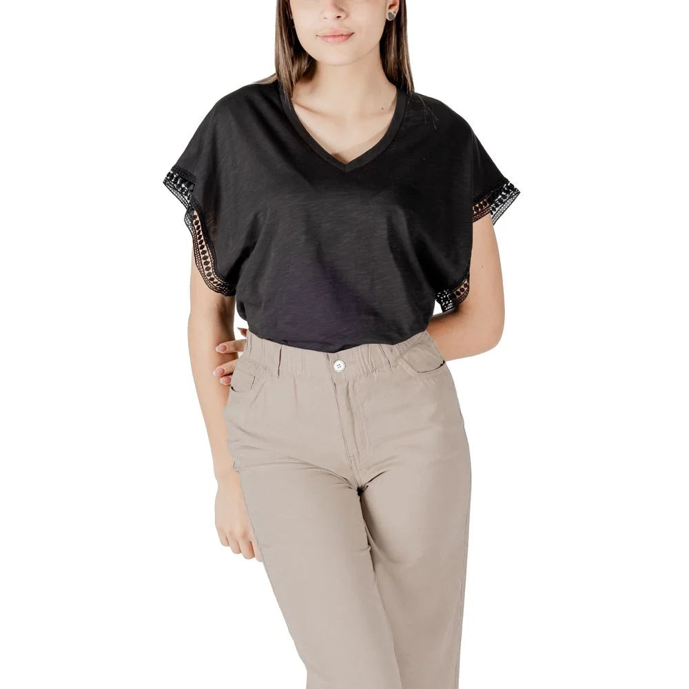 ICHI Black Cotton T-Shirt - T-Shirts