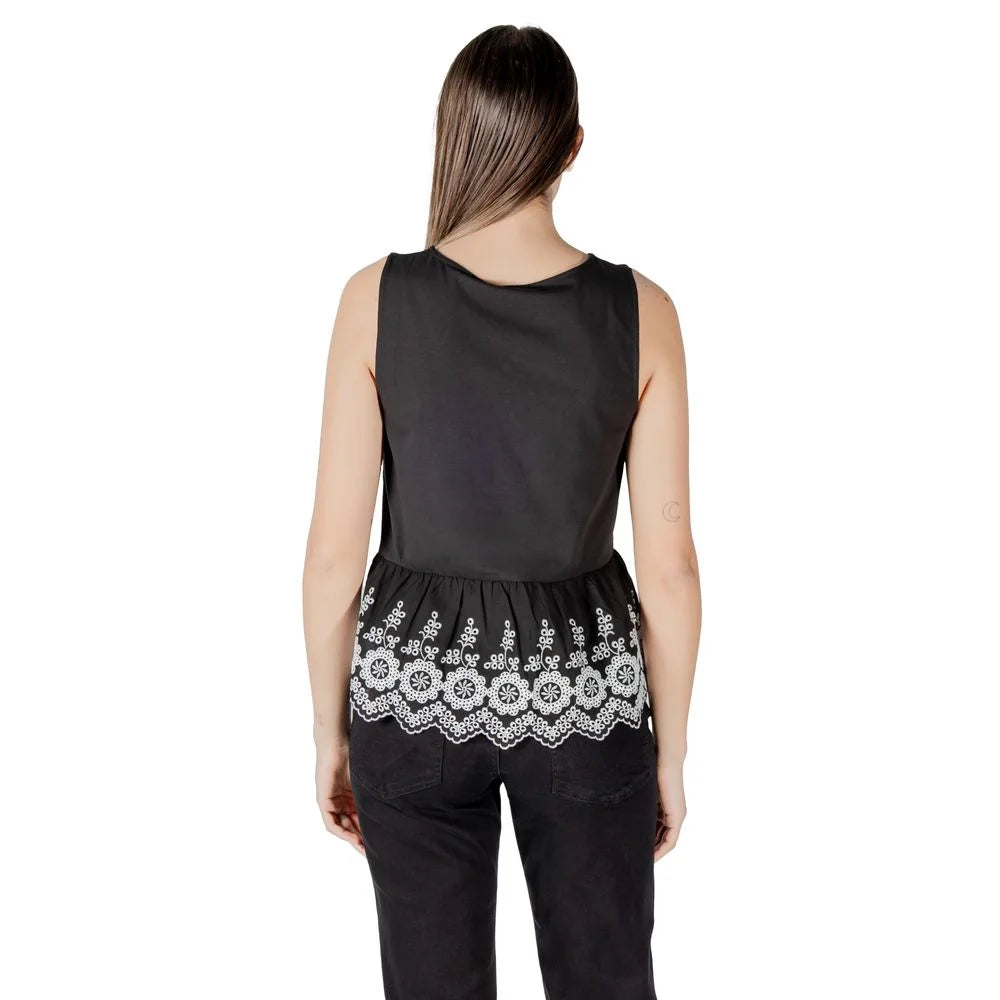 ICHI Black Cotton Tank Top - IT40|S - Tank Tops
