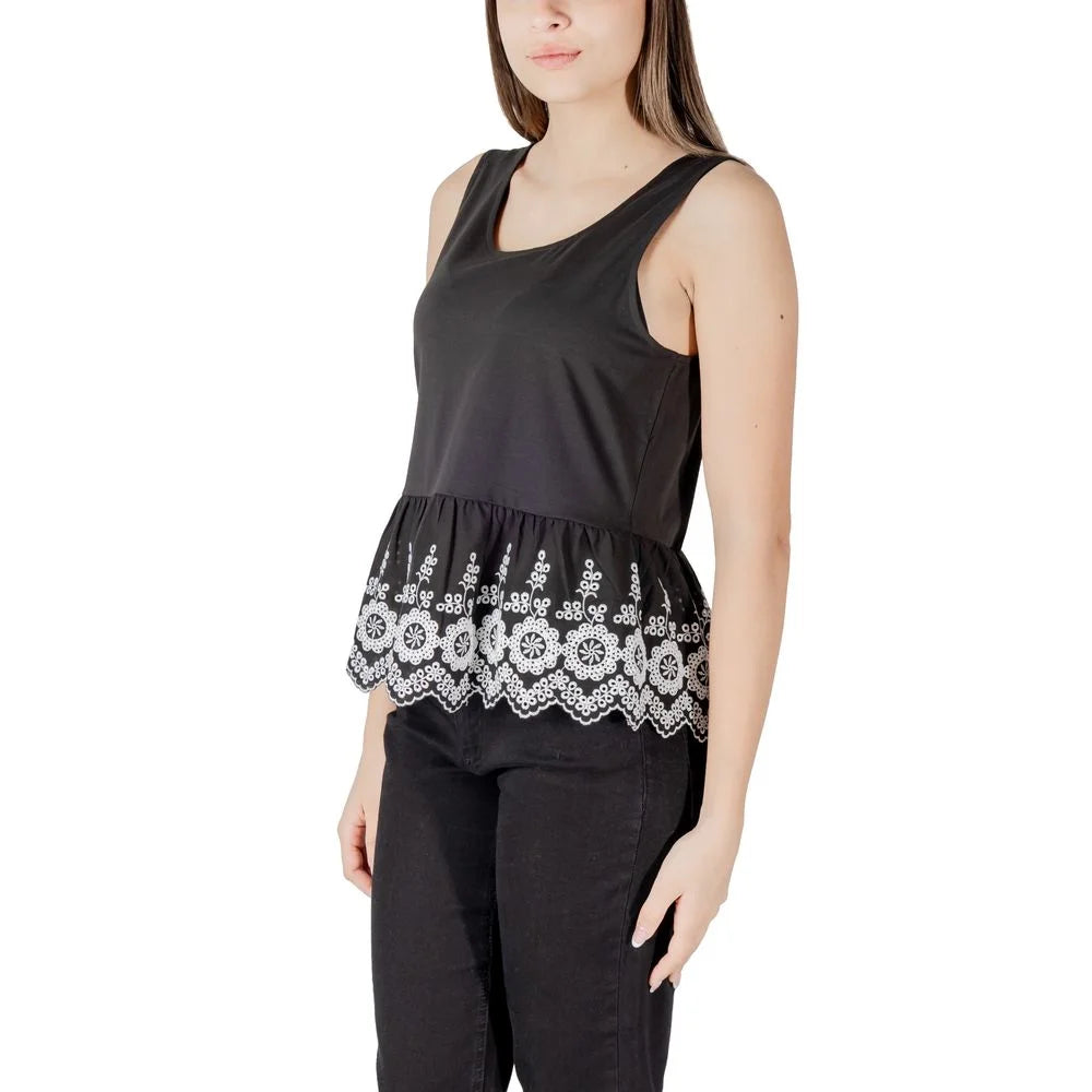 ICHI Black Cotton Tank Top - IT40|S - Tank Tops