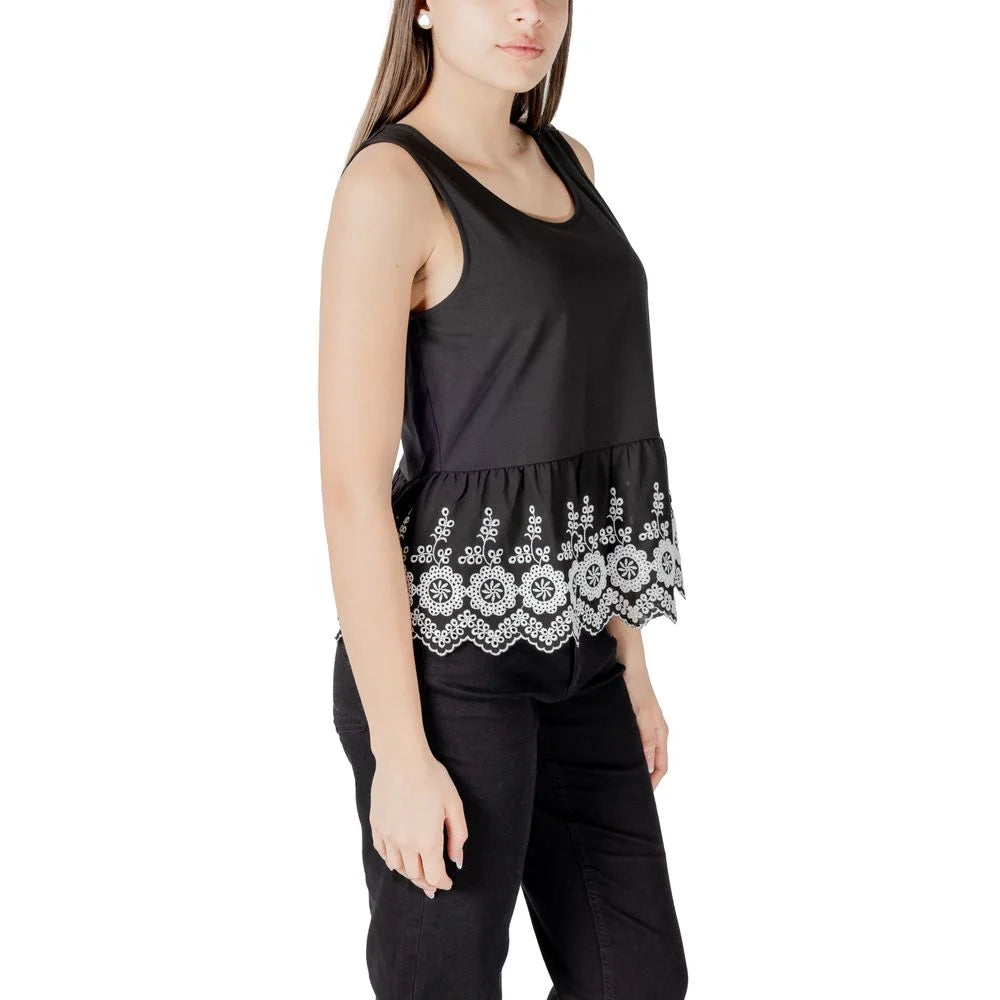 ICHI Black Cotton Tank Top - IT40|S - Tank Tops