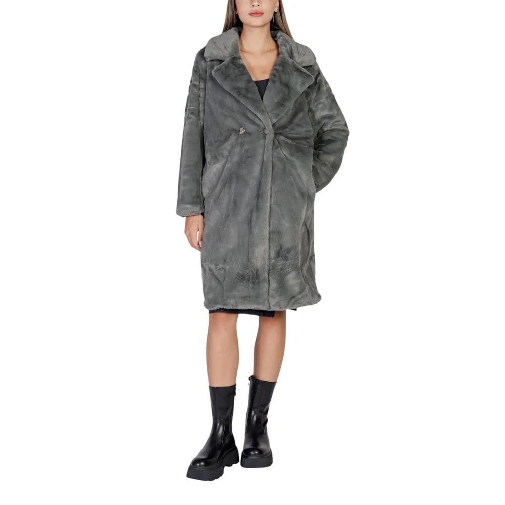 ICHI Black Polyester Jackets & Coat - Overcoats