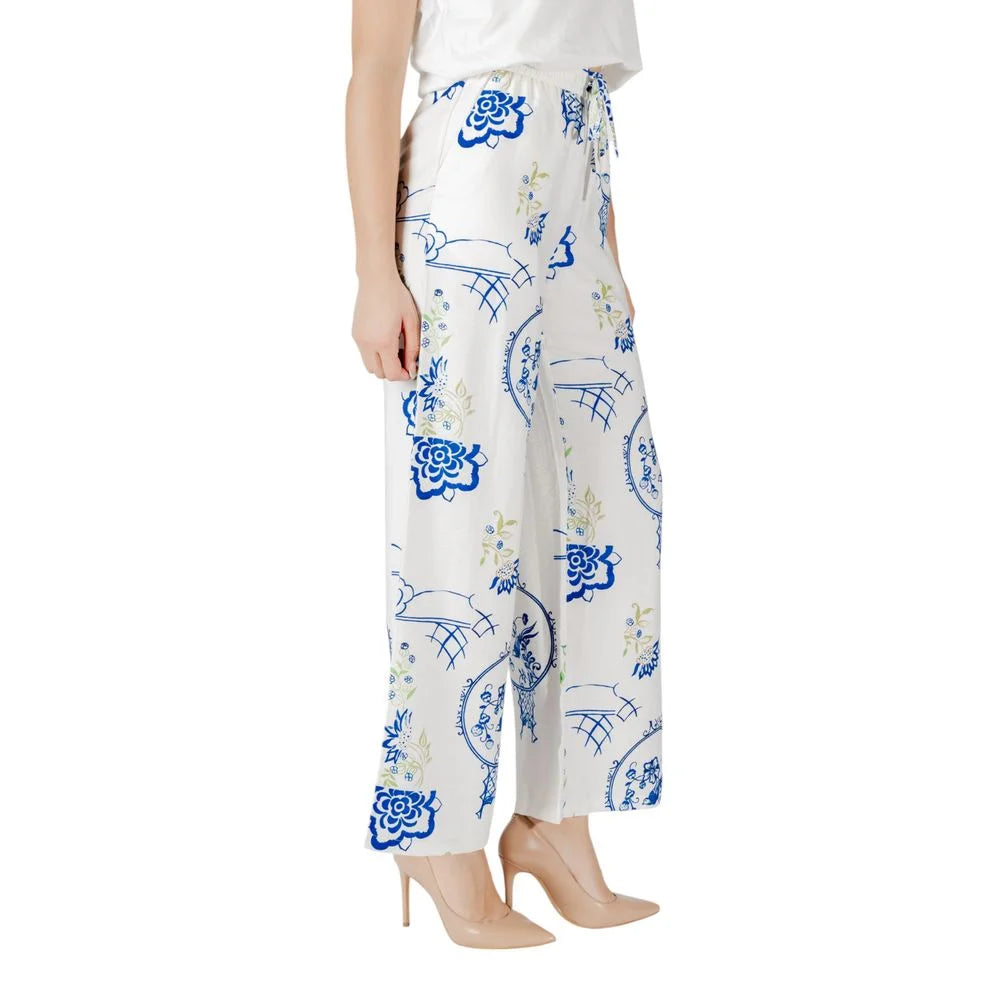 ICHI White Viscose Pant - Trousers